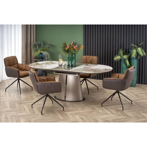 Robinson Esstisch 160-200 x 90 cm - Beiger Marmor/Cappuccino/Schwarz Robinson Esstisch 160-200 x 90 cm - Beiger Marmor/Cappuccino/Schwarz