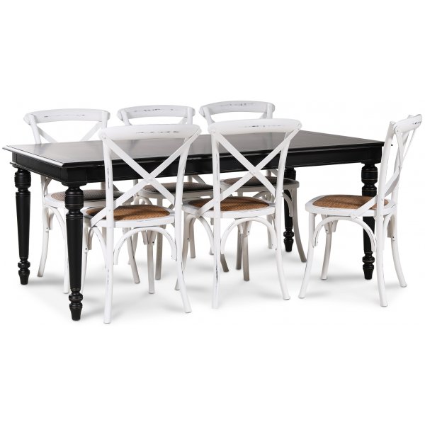 Paris Essgruppe 180 cm Tisch schwarz + 6 wei Gaston Esszimmersthle