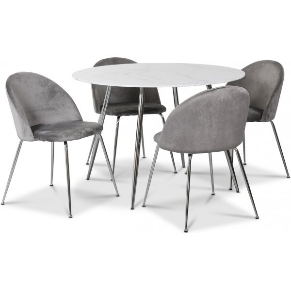 Art-Essgruppe, 110 cm runder Tisch + 4 graue Art-Sthle + 3.00 x Mbelfe
