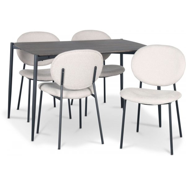 Lokrume Essgruppe 120 cm Tisch aus dunklem Holz + 4 getuftete beige Sthle