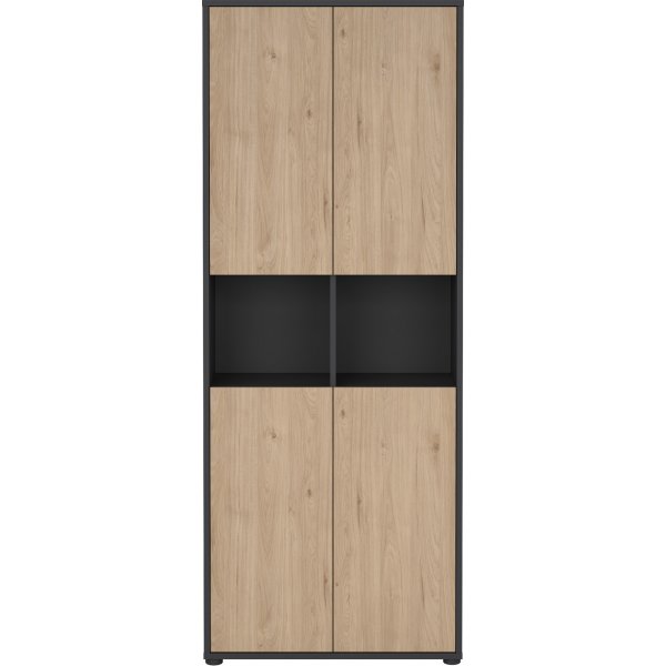 Sign hohes B�cherregal mit 4 T�ren - Mattgrau/Hickory