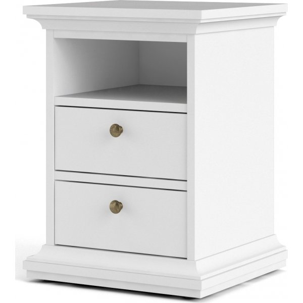 Paris schmaler Nachttisch mit 2 Schubladen und 1 offenem Fach - Wei