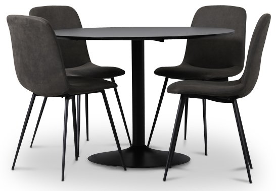 Sitz-Essgruppe, Esstisch mit 4 Smokey-Esszimmerstühlen - Schwarz/Vintage + 3.00 x Möbelfüße Sitz-Essgruppe, Esstisch mit 4 Smokey-Esszimmerstühlen - Schwarz/Vintage + 3.00 x Möbelfüße