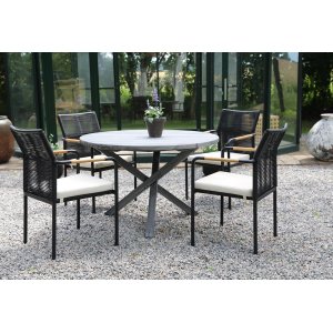 Scottsdale Essgruppe fr drauen, runder Tisch mit 4 Skanr Armlehnsthlen - schwarz/Grau/Teak