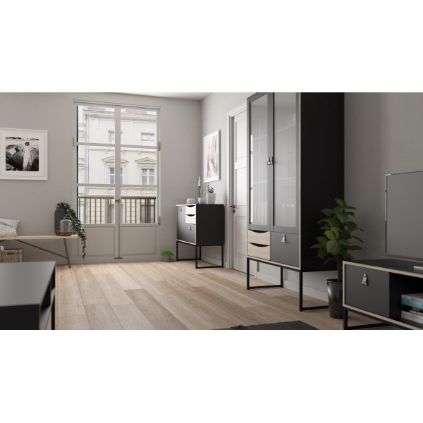 Stoppelvitrine - Schwarz/Eiche