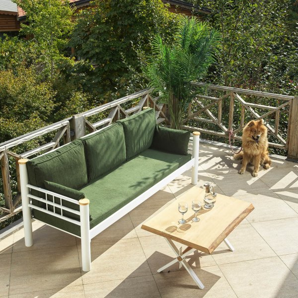 Kappis 3-Sitzer Outdoor-Sofa - Weiß/Grün + Textilreinigung für Möbel Kappis 3-Sitzer Outdoor-Sofa - Weiß/Grün + Textilreinigung für Möbel