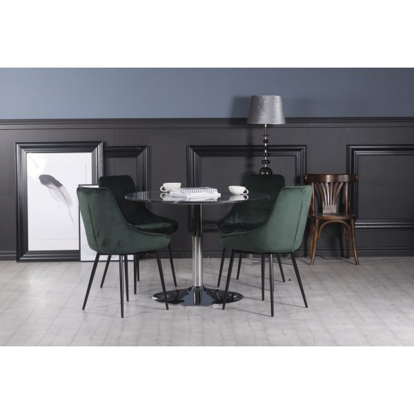 Plaza Esstischgruppe, Marmortisch mit 4 Theo Samtsthlen - Grn/Grau/Chrom