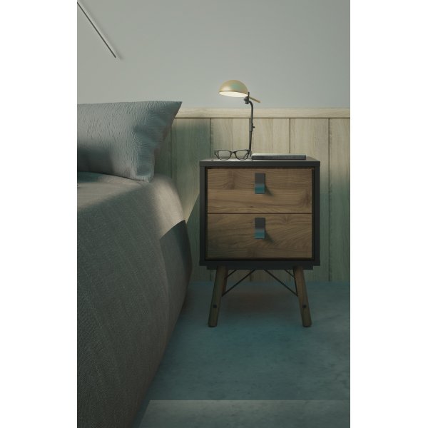 Ry Nachttisch - Schwarz/Walnuss