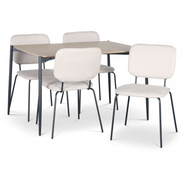 Lokrume Essgruppe 120 cm Tisch aus hellem Holz + 4 Lokrume beige Sthle