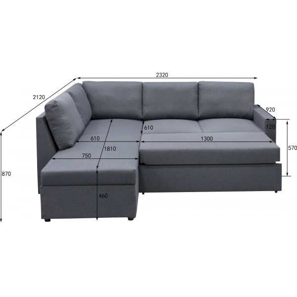 Schlafsofa Dream mit Stauraum (Ecksofa) rechts - Dark Grey