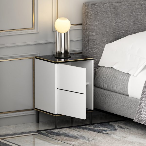 Emmi Nachttisch - Weiß/Schwarz/Gold Emmi Nachttisch - Weiß/Schwarz/Gold