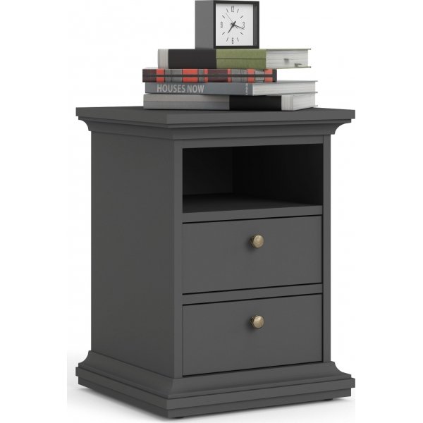 Paris schmaler Nachttisch mit 2 Schubladen und 1 offenem Fach - Grau