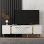 Weie Medienbank mit goldenen Details - 150 cm