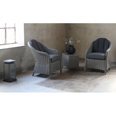 Solhaga Gartenmbel-Set 2 Sessel mit Tisch - Graues synthetisches Rattan + Fleckentferner fr Mbel