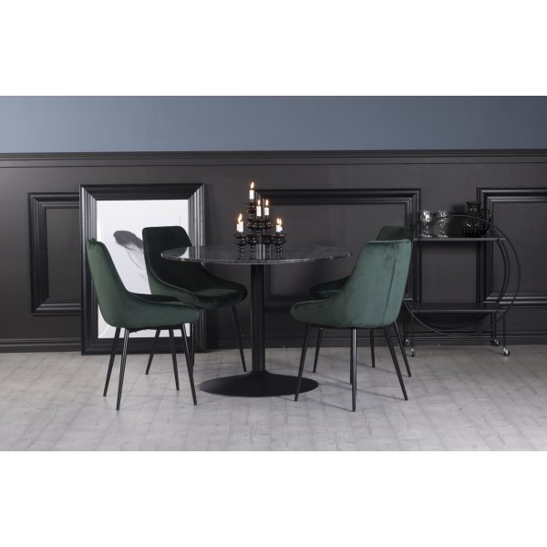 Plaza Essgruppe, Marmortisch mit 4 Theo Samtsthlen - Grn/Grau/Schwarz