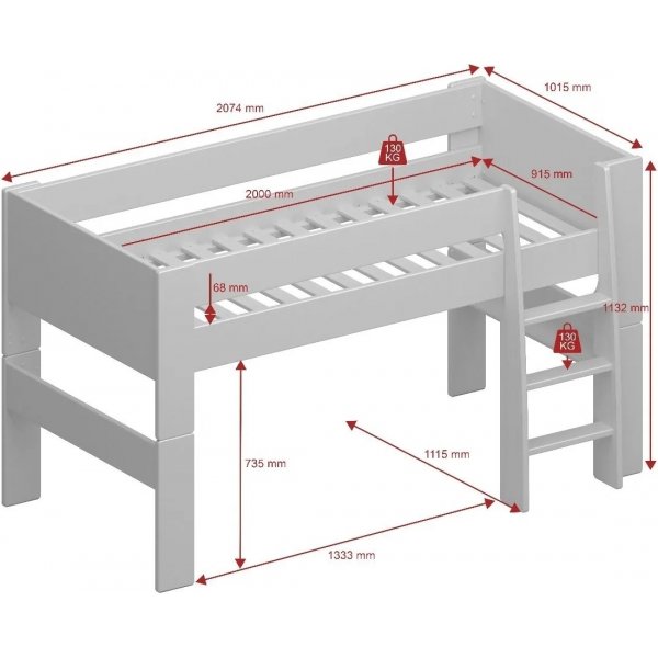 Fr Kinder-Hochbett 90 x 200 cm - Eiswei