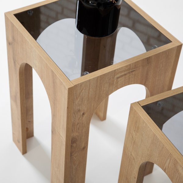 Seine Beistelltisch-Set 35/35 x 35/35 cm - Dunkelgrau/Eiche