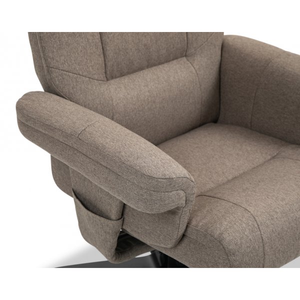 Oslo Liegesessel mit Hocker aus dunkelbeigem Stoff