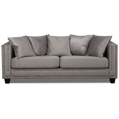 Tempel 3-Sitzer-Sofa mit Nieten aus grau-beigem Samt