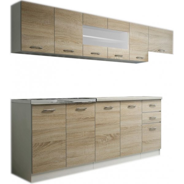 Perla Komplettküche 260 cm - Sonoma-Eiche/Weiß/Sand Perla Komplettküche 260 cm - Sonoma-Eiche/Weiß/Sand